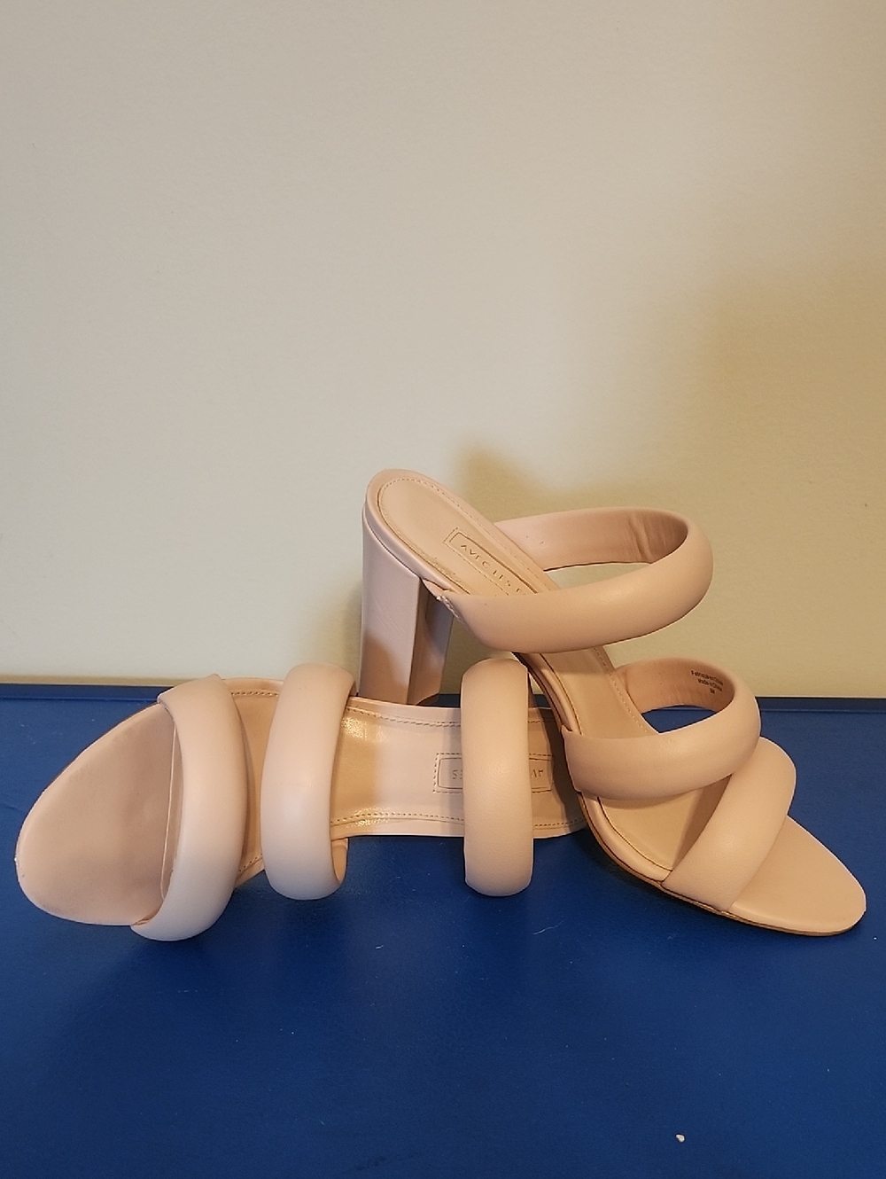 Avec Les Filles Blush Padded Three-Strap Block Heel Sandals